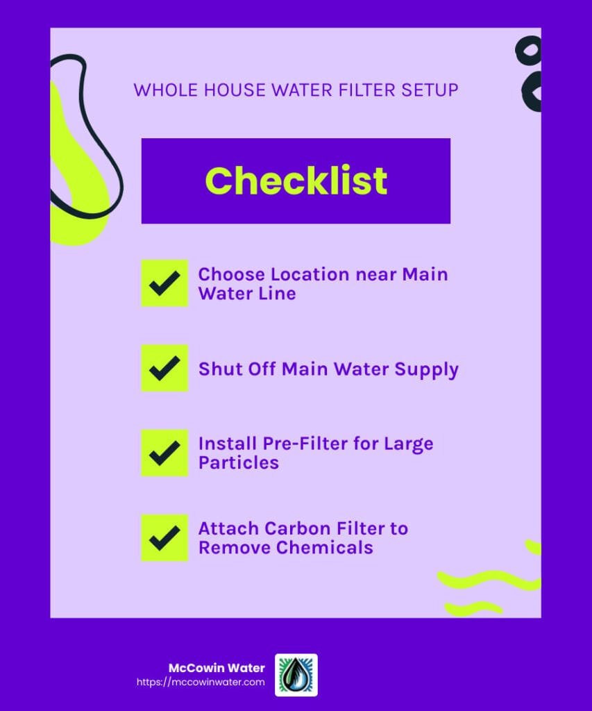 Whole house water filter installation process - install water purifier infographic checklist-fun-neon