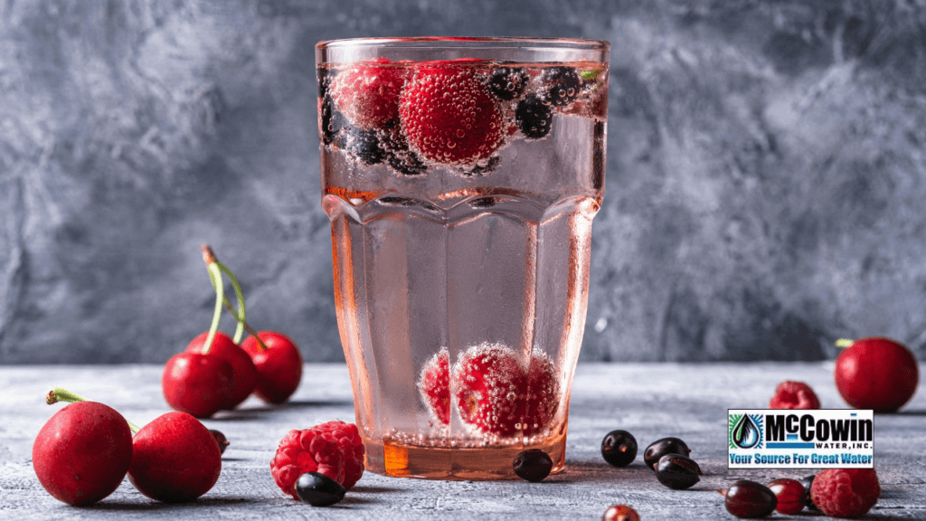 Can I Get a Water Filter System Installed This Week in Irvine? Glass of fresh filtered water with berries, symbolizing clean, safe drinking water from a home water filtration system in Irvine from McCowin Water