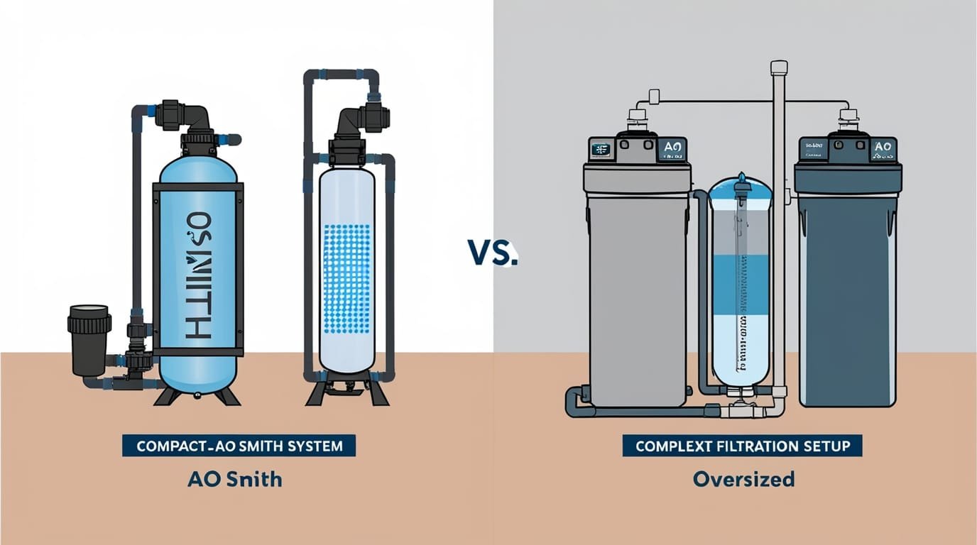 AO Smith Specialized Water Solutions: compact vs oversized filtration setup
