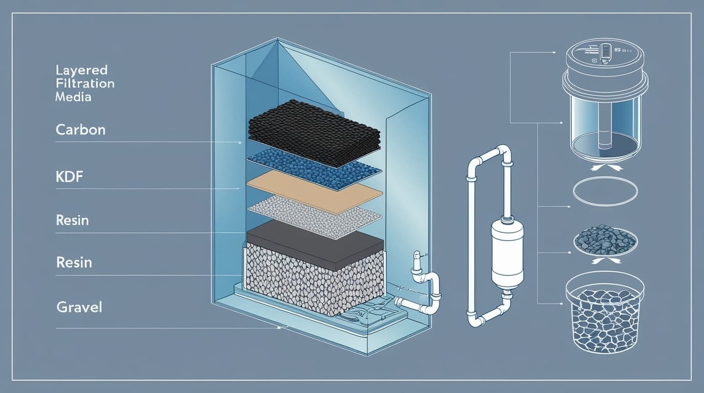 The Blue Haven Whole-Home Water Filtration System's layered filtration system
