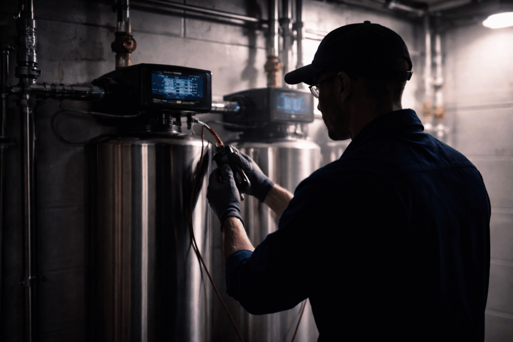 Technician inspecting Commercial Water Treatment Systems