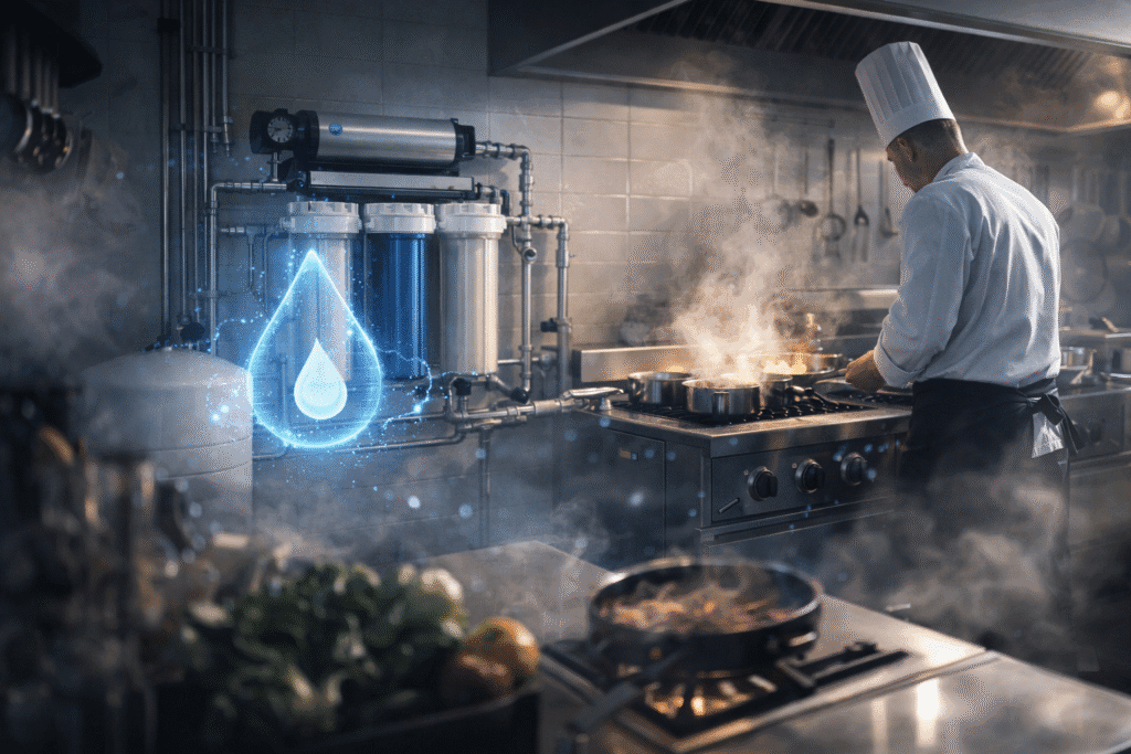 chef working in a kcommercial kitchen with Commercial Water Treatment Systems in Irvine