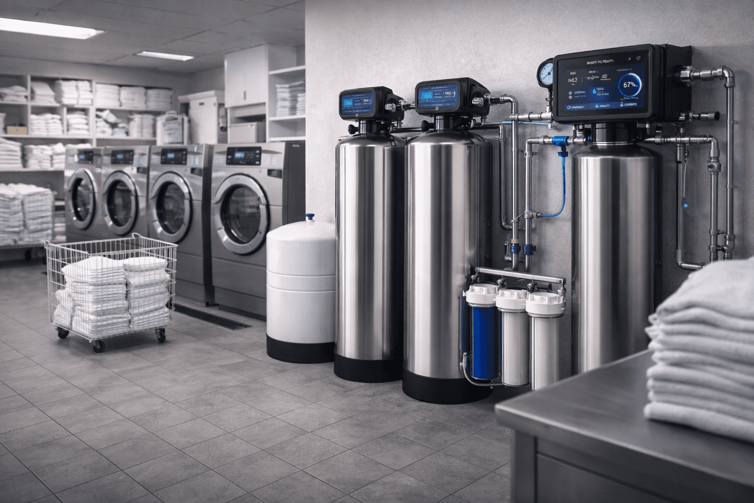 Luxury hotel laundry facility with Commercial Water Treatment Systems in Irvine