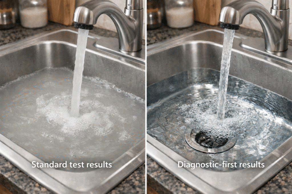 diagnostic-first free in-home water test Vs Standard test result