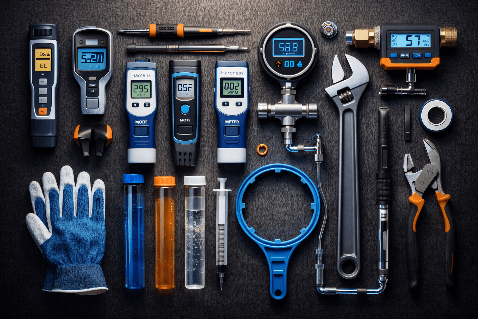 Water Filtration tools and instruments for Diagnostic First Water Quality Maintenance Plan for Whole-Home Filtration in Irvine