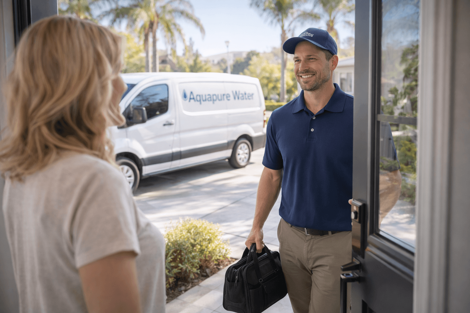 local water service technician offering custom-installed residential reverse osmosis system in Irvine with an in-home water test and local service
