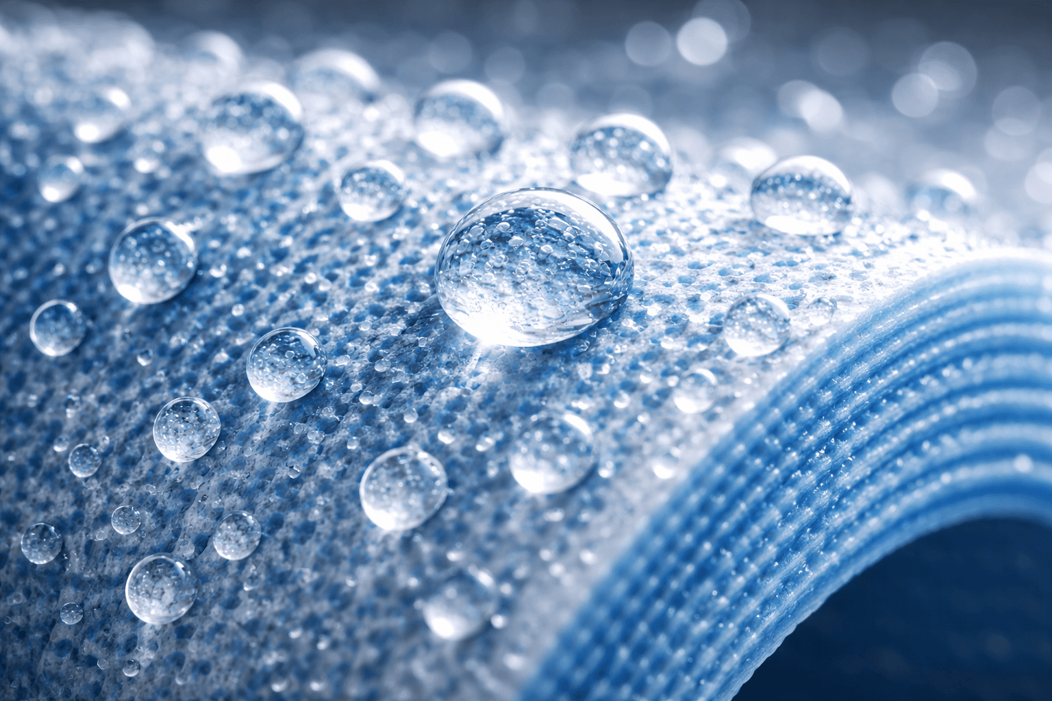 macro shot of water droplets forming on RO membrane surface, evaluating Irvine commercial water treatment providers offering customized RO and filtration
