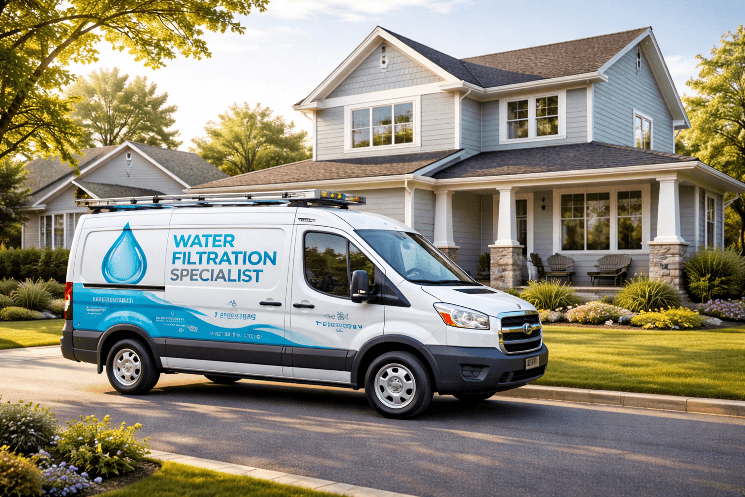 service van parked outside labeled local family owned in home filtration installer