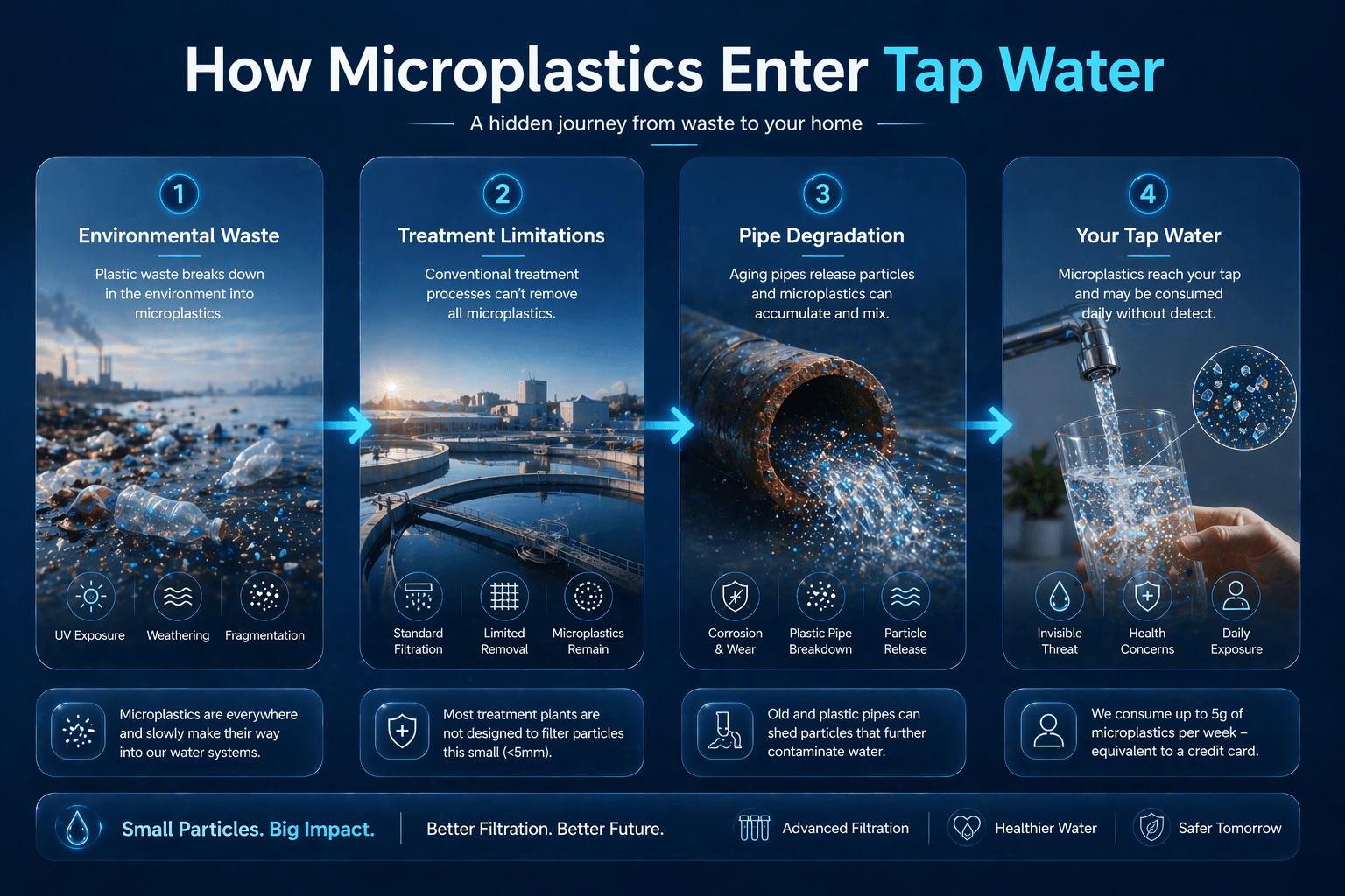 infographic showing how microplastics enter tap water