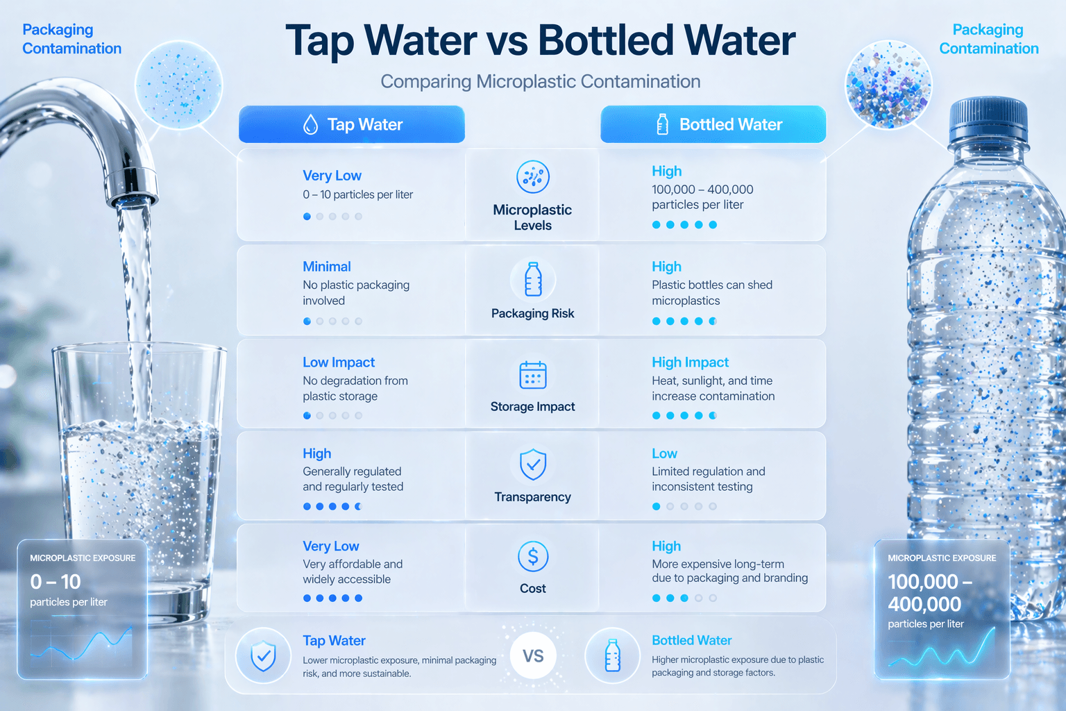 Microplastics in bottled water vs tap water: Comparing contamination