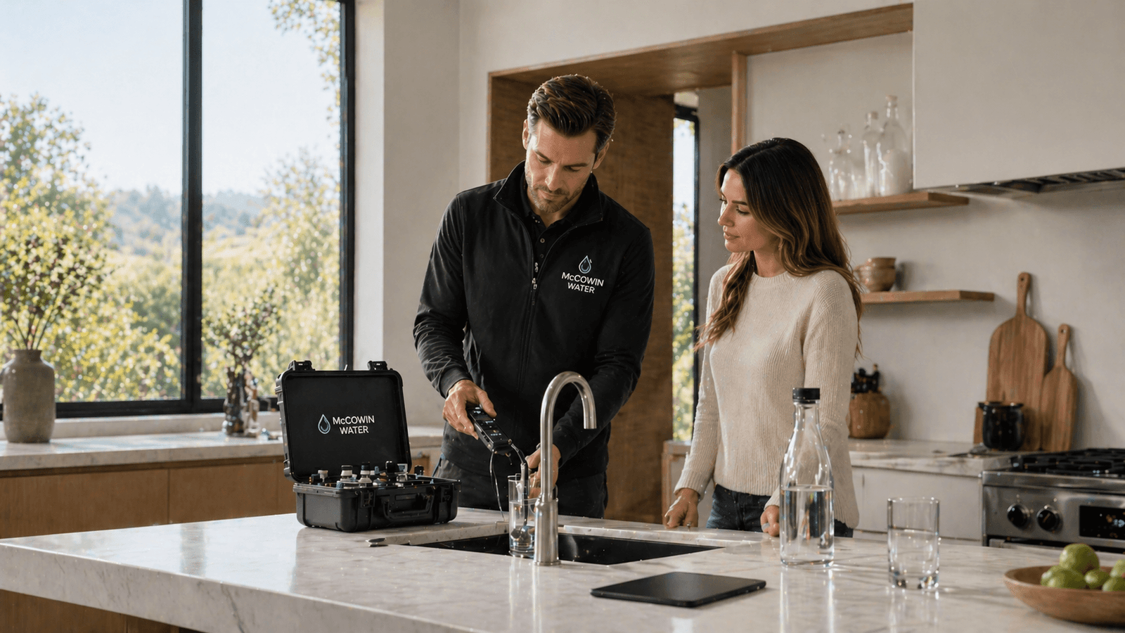 Modern kitchen with water testing setup