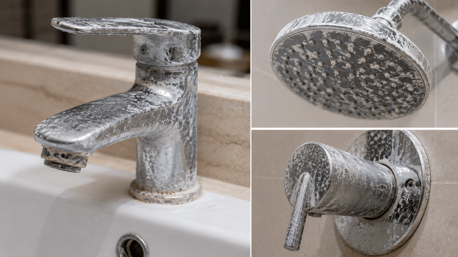 Bathroom fixtures with limescale buildup