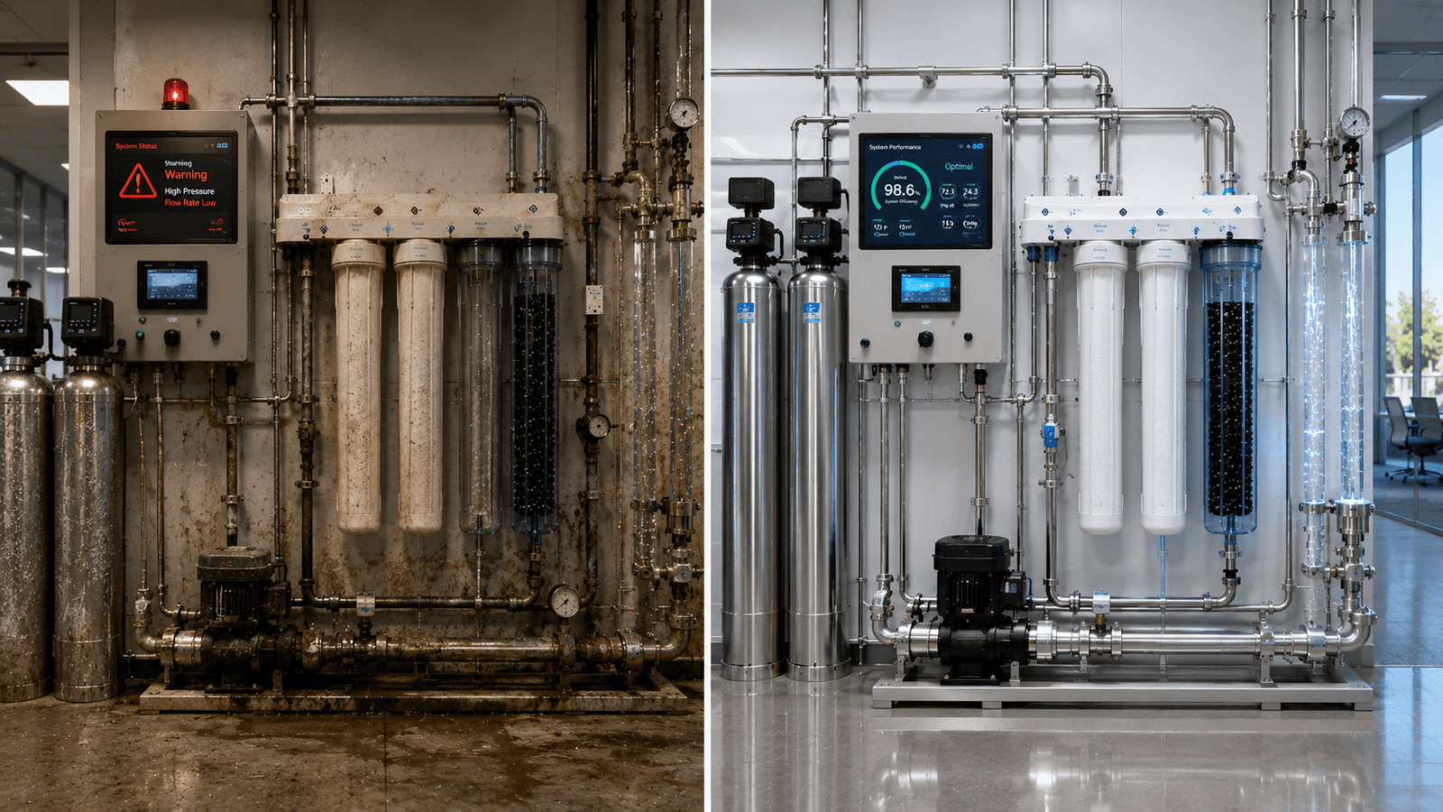 Before and after water filtration systems