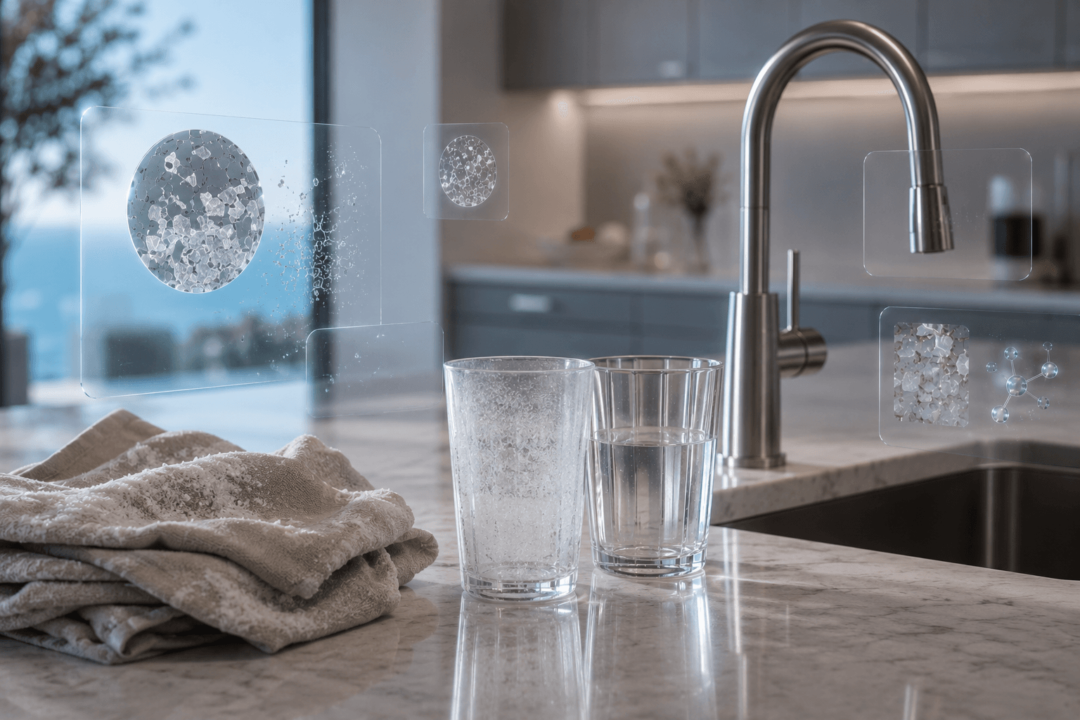 Hard Water Damage on drinking glasses and textured fabric