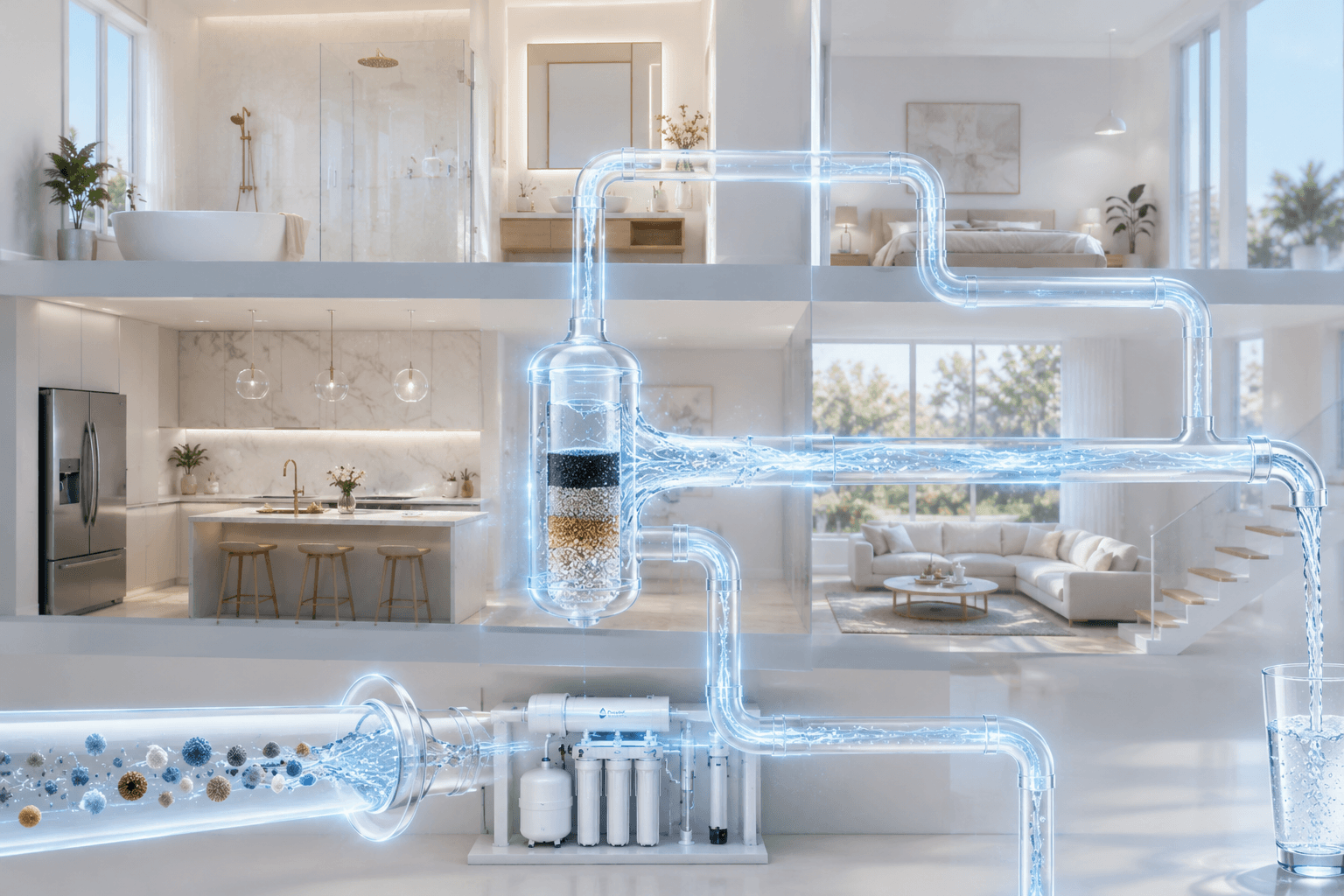 Modern home with integrated water filtration system