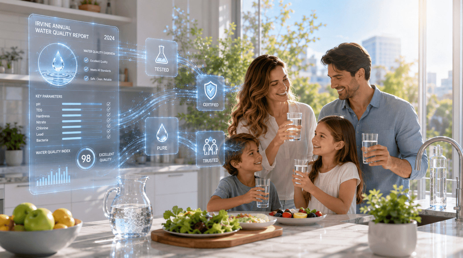 Modern kitchen with holographic water report
