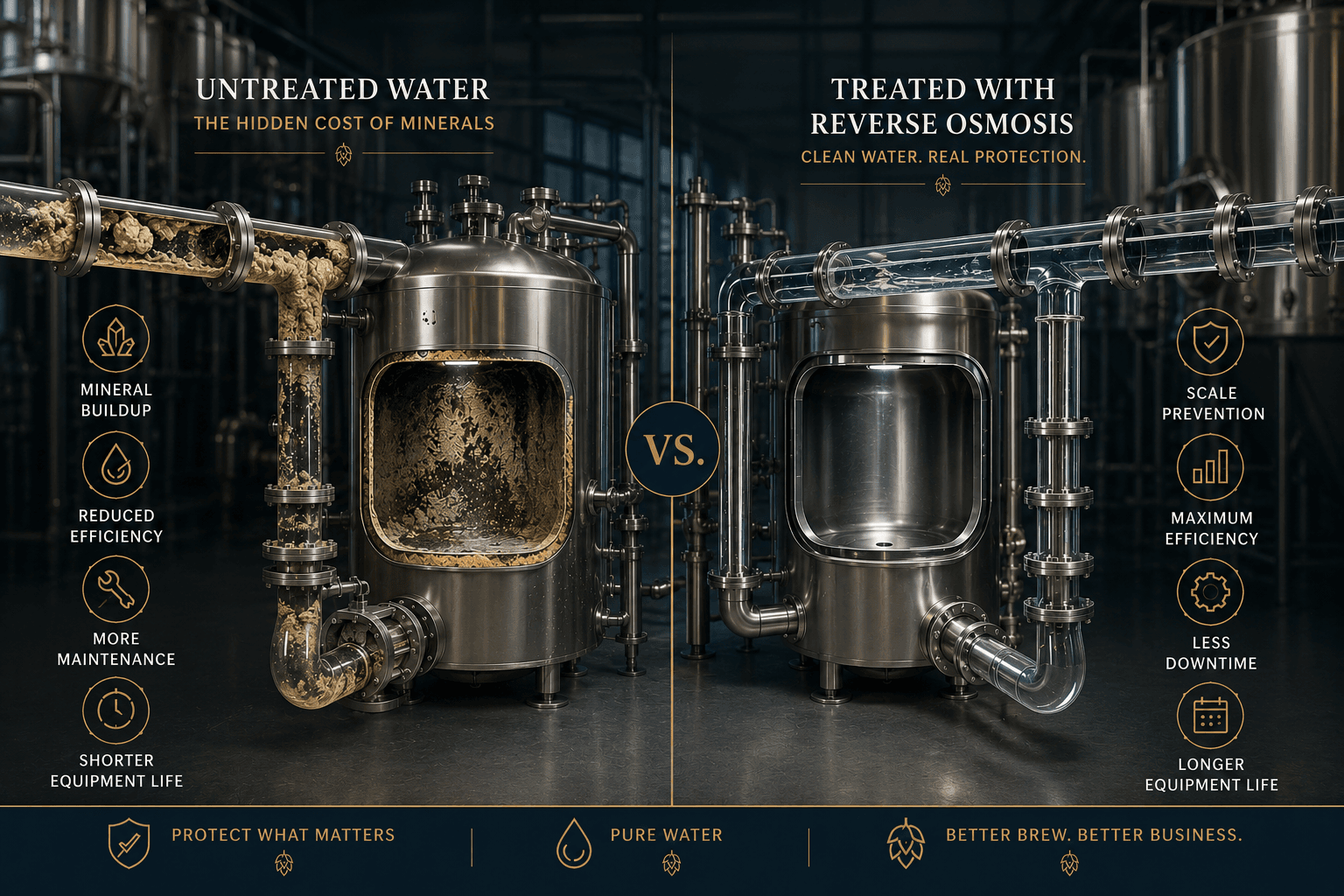 Untreated vs treated water in brewing