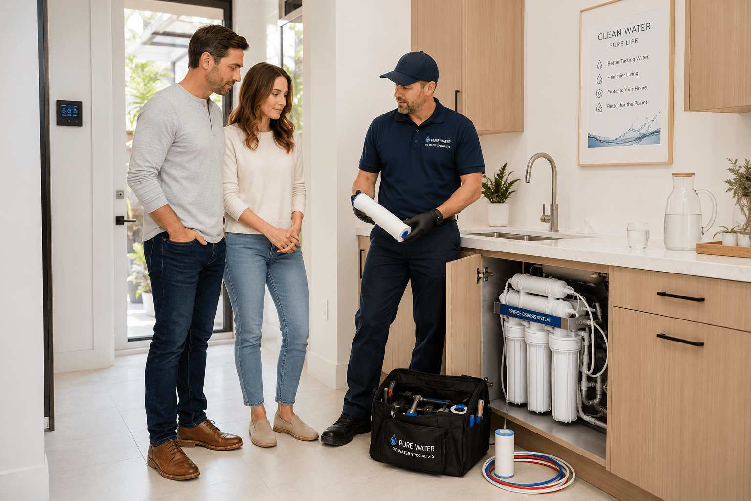 Water filtration demonstration in modern home