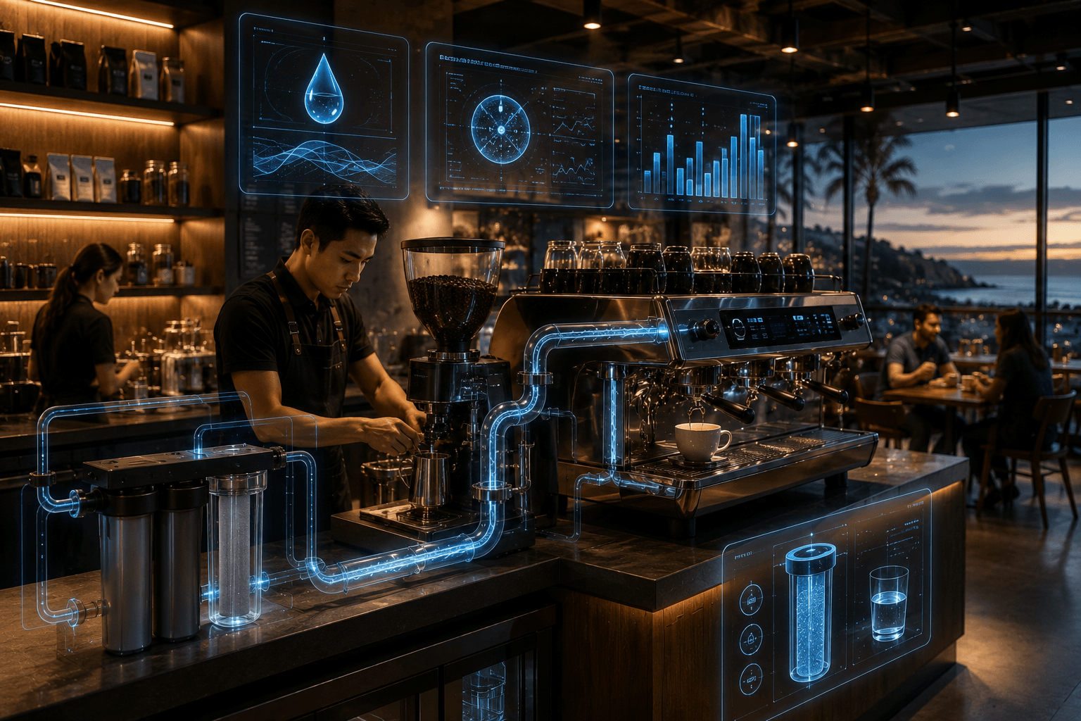 cafe with holographic espresso system