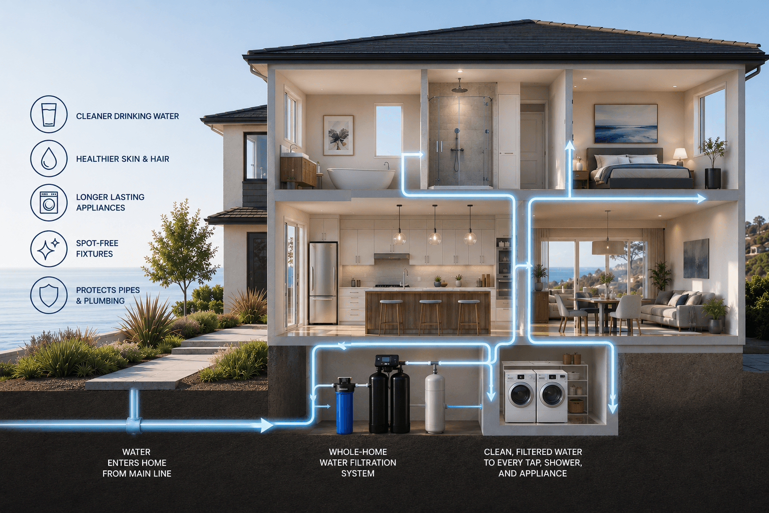 Modern home with whole-home filtration system