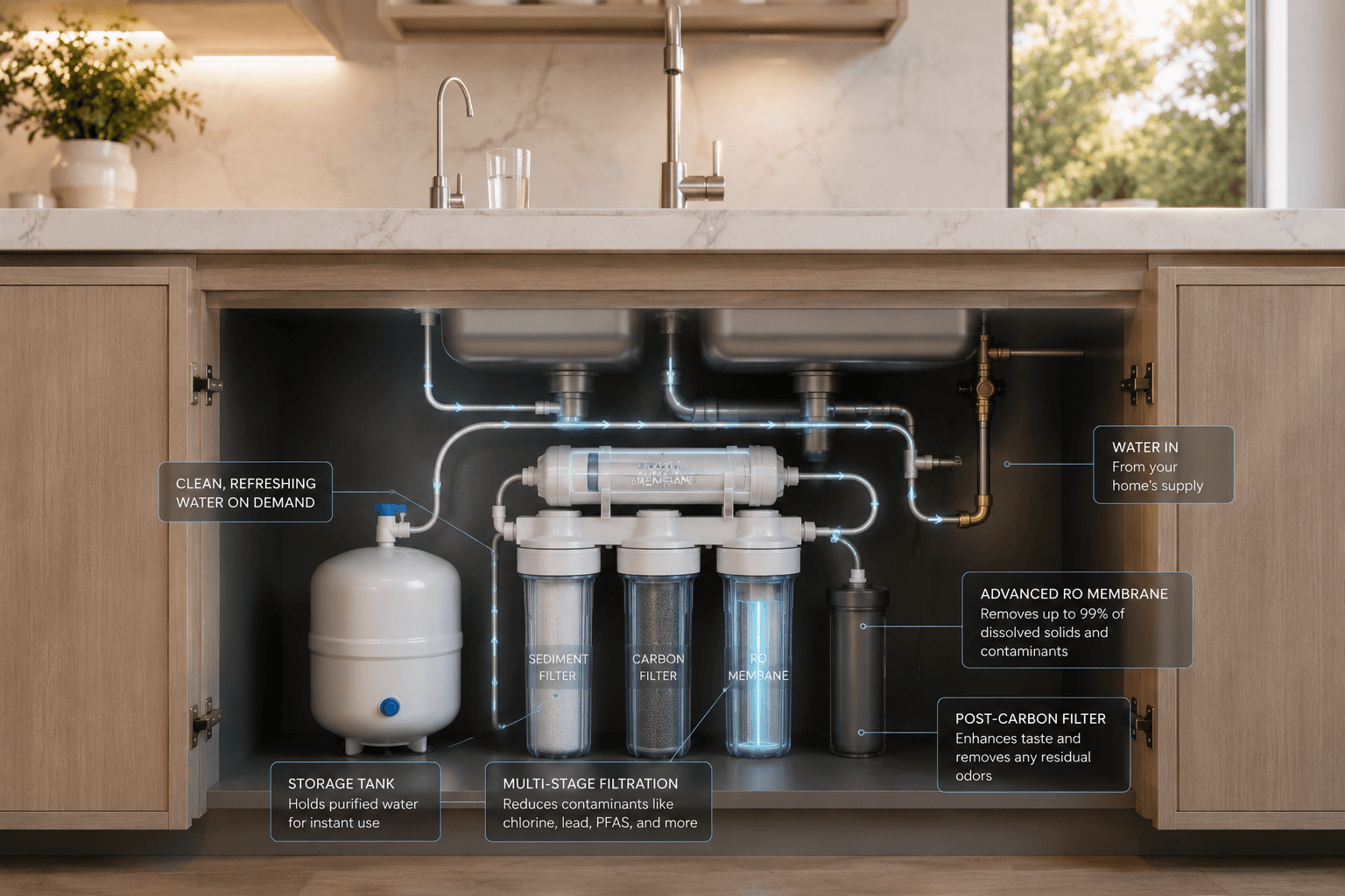 Modern kitchen with advanced custom RO System