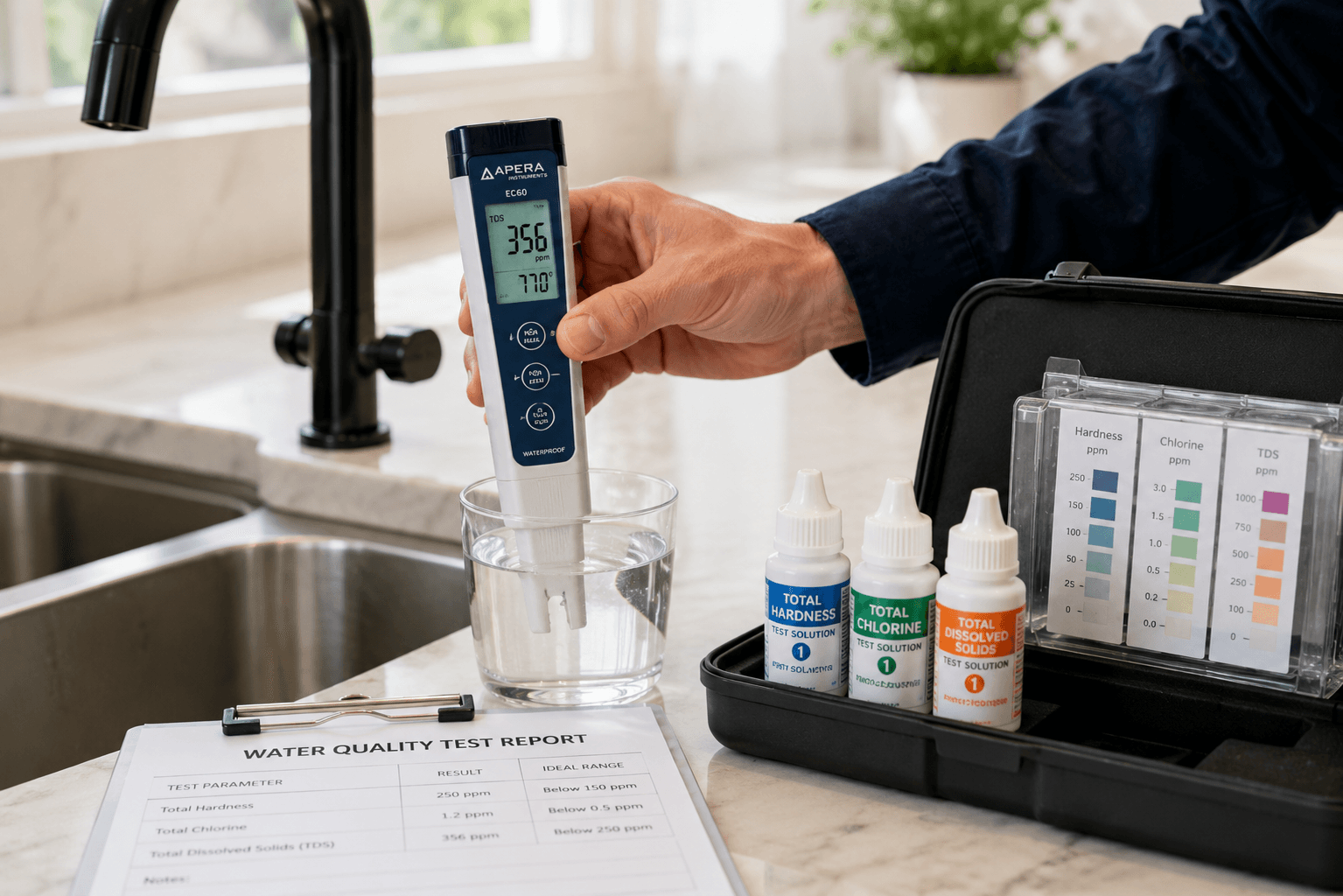 Professional water filter installation process: diagnosis before solution.