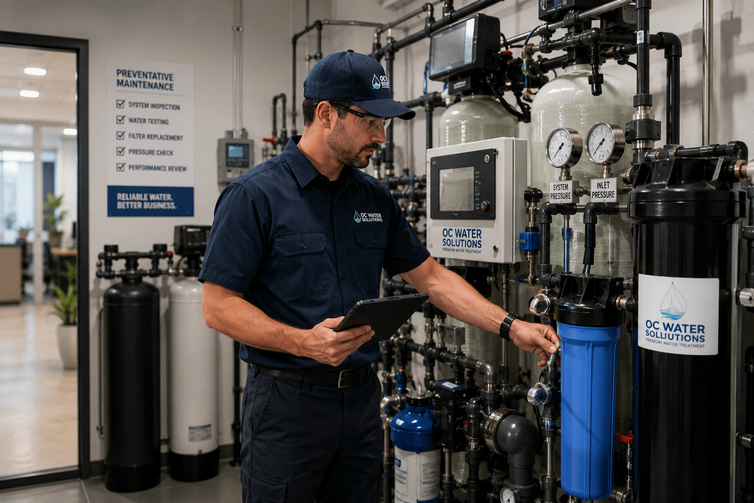 Water treatment equipment inspection in progress