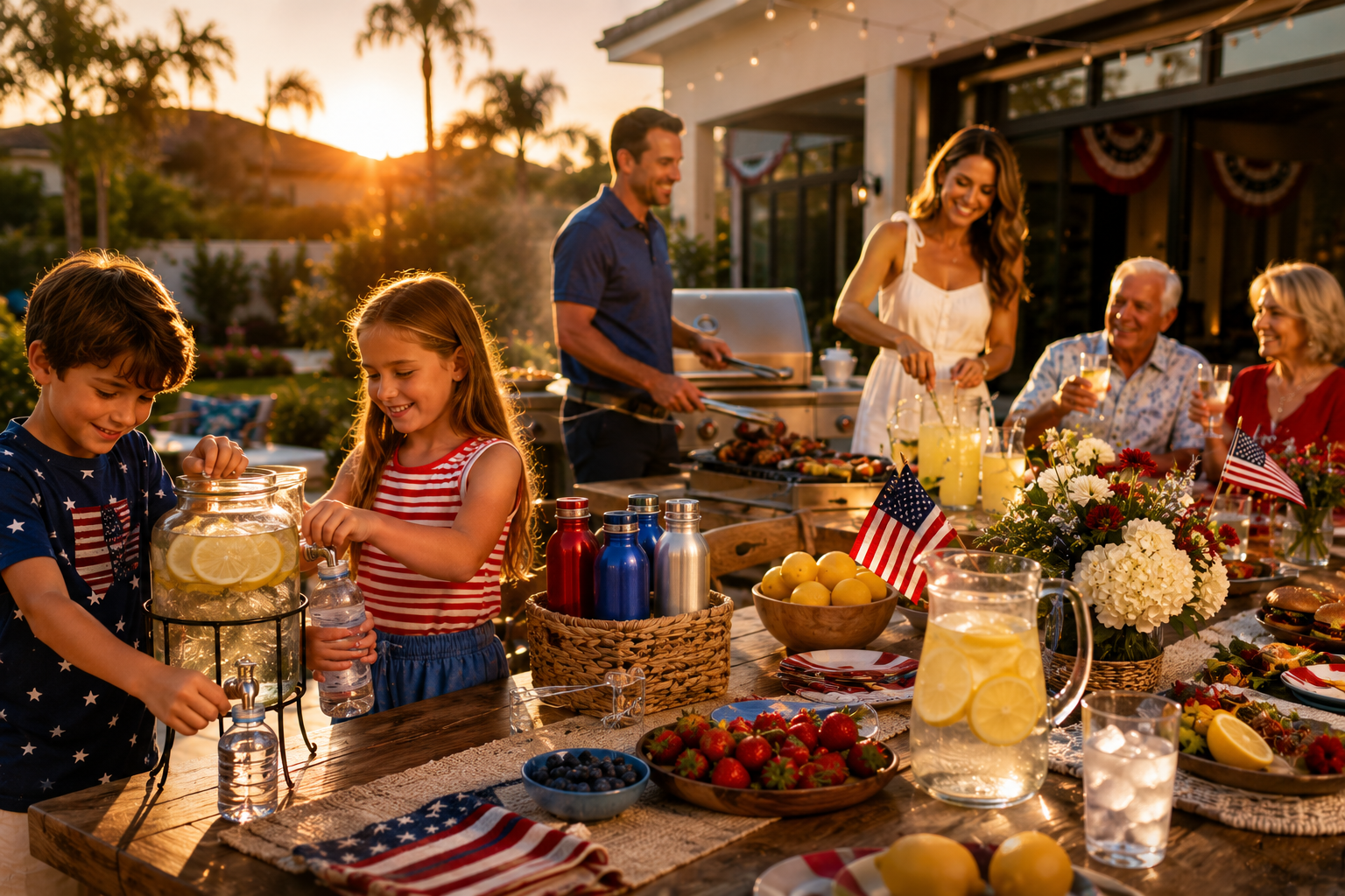 family barbecue at sunset