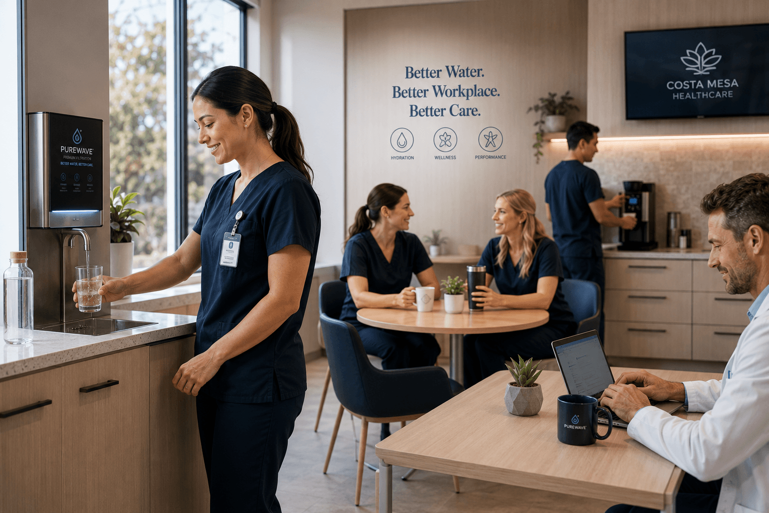 healthcare breakroom with wellness focus