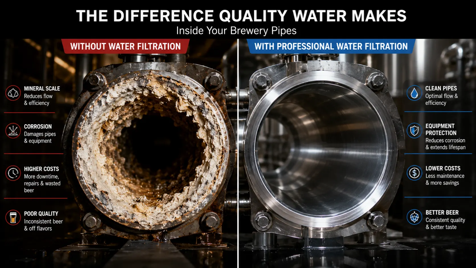 Best Water Filtration preventing mineral buildup inside commercial brewery equipment