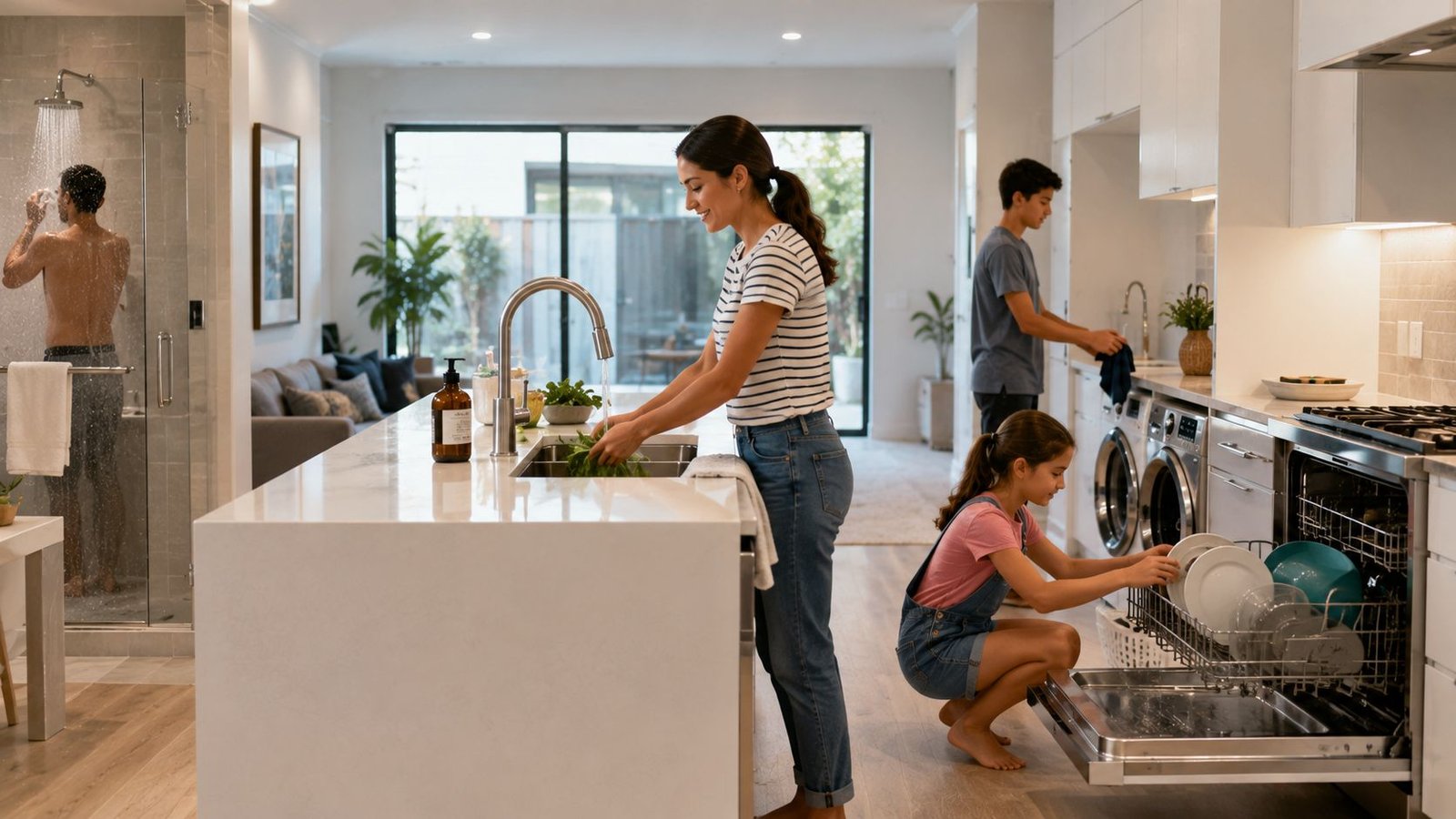 Cartridge vs. Tank-Based Whole-Home Filters supporting multiple bathrooms and household water usage in an Irvine home