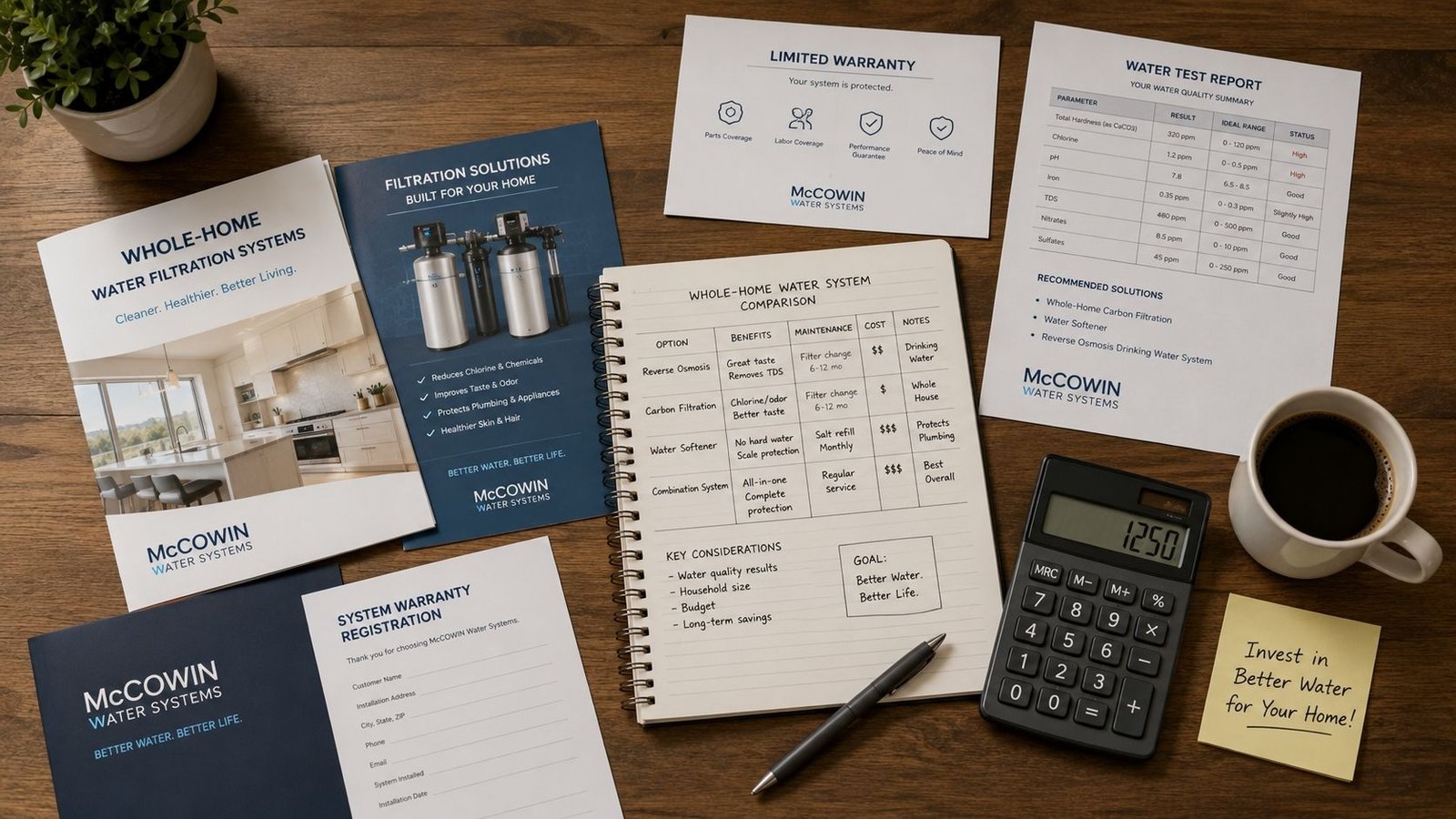 Comparing warranty maintenance and water test results before choosing Whole-Home Filtration
