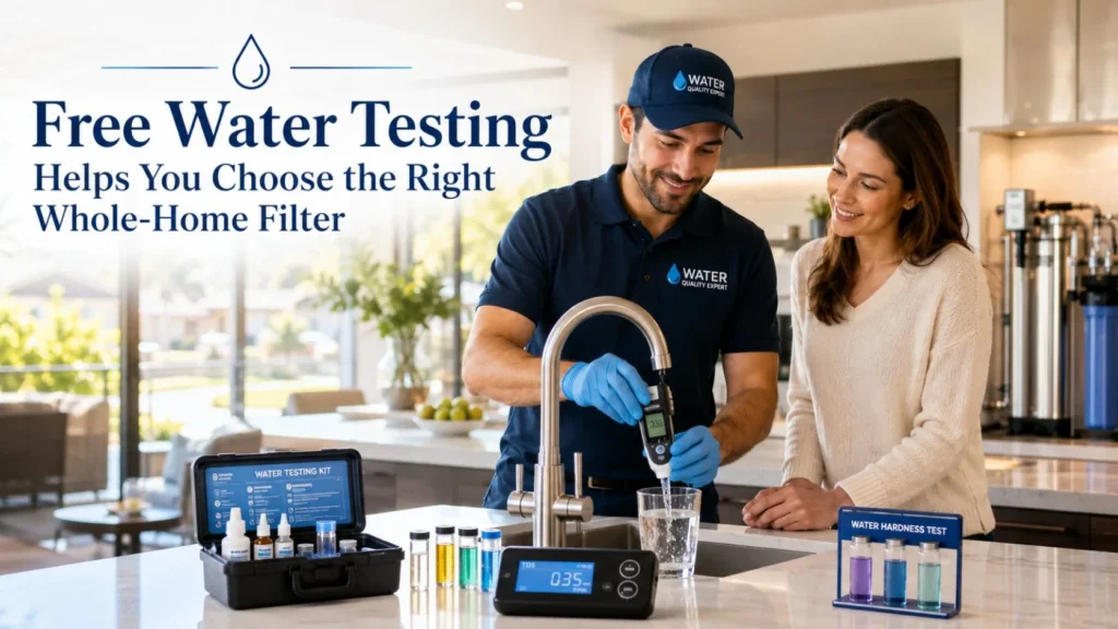 Free water testing being performed at an Irvine homeowner's kitchen sink