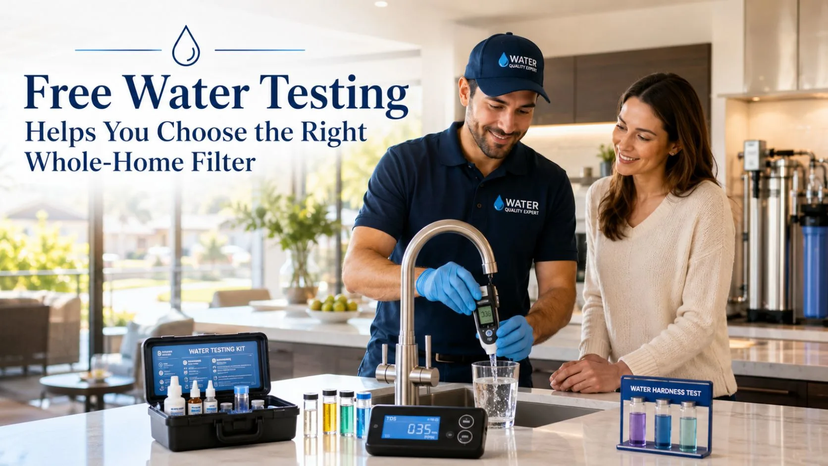 Free water testing being performed at an Irvine homeowner's kitchen sink