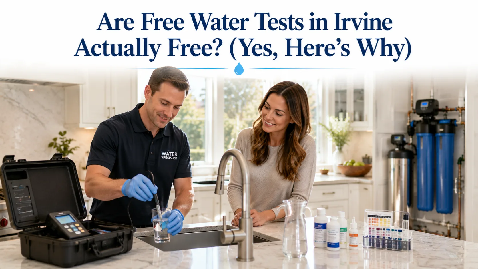 Free water tests performed by a McCowin Water technician during a professional in-home water quality evaluation in Irvine