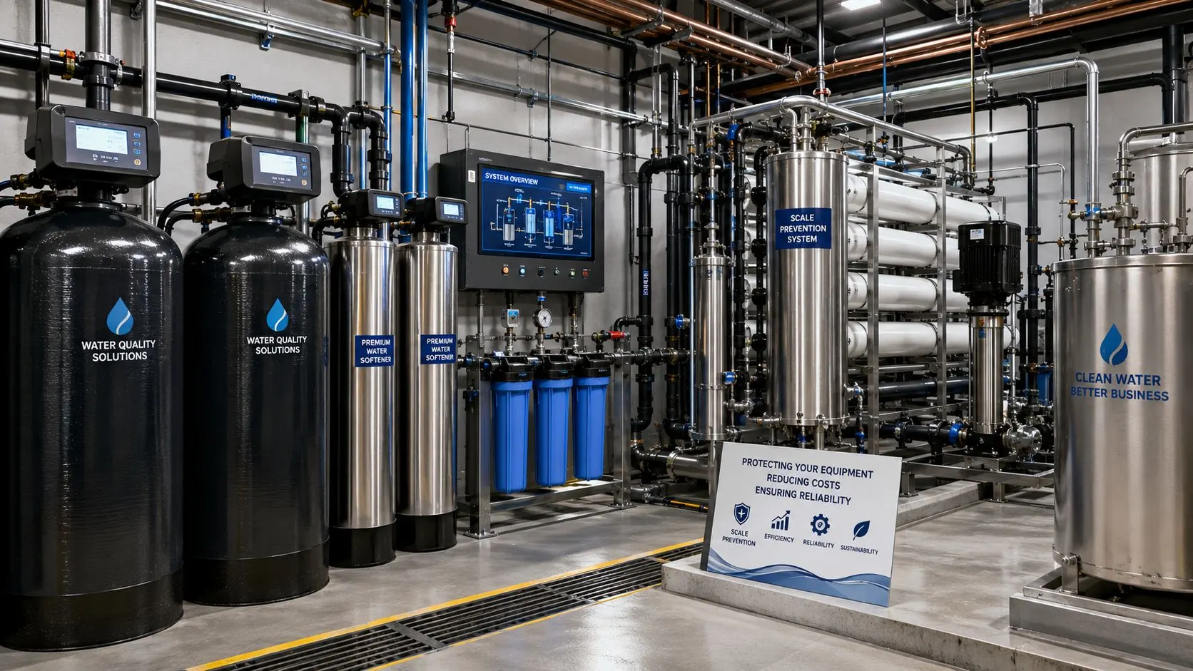 Commercial water treatment system preventing hard water scale buildup