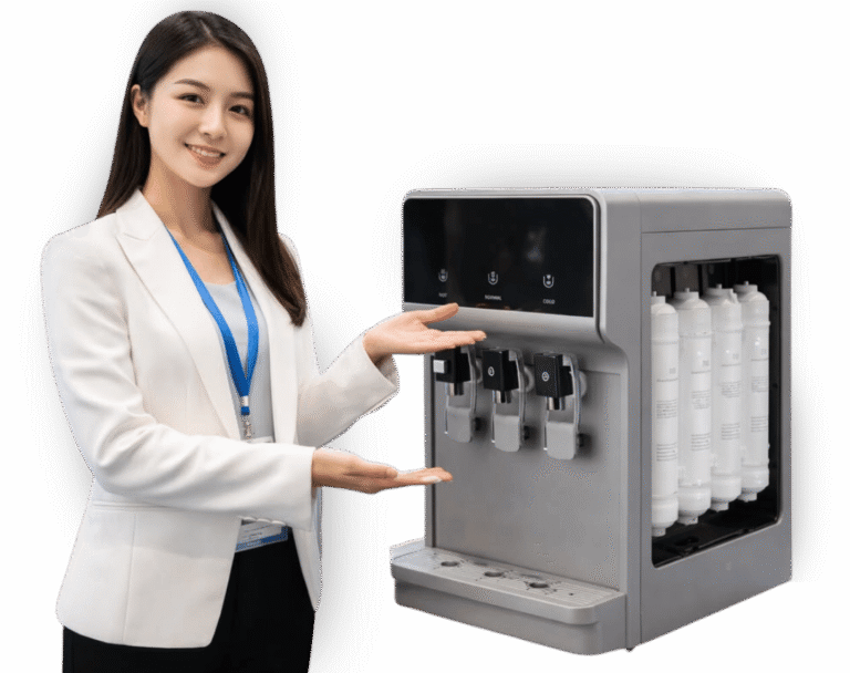 Commercial water filtration system presented by a McCowin Water specialist