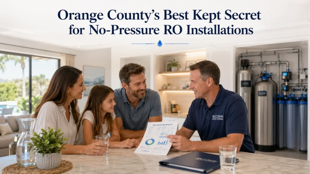 Homeowners discussing RO Installations after reviewing professional water test results