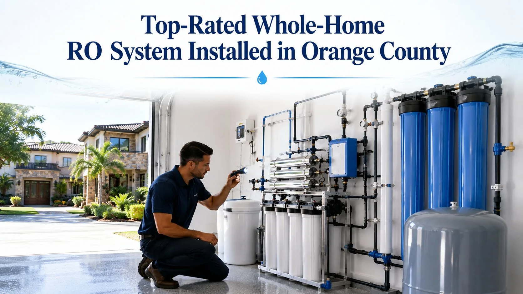 Whole-Home RO System professionally installed in a modern Orange County home with advanced reverse osmosis water filtration