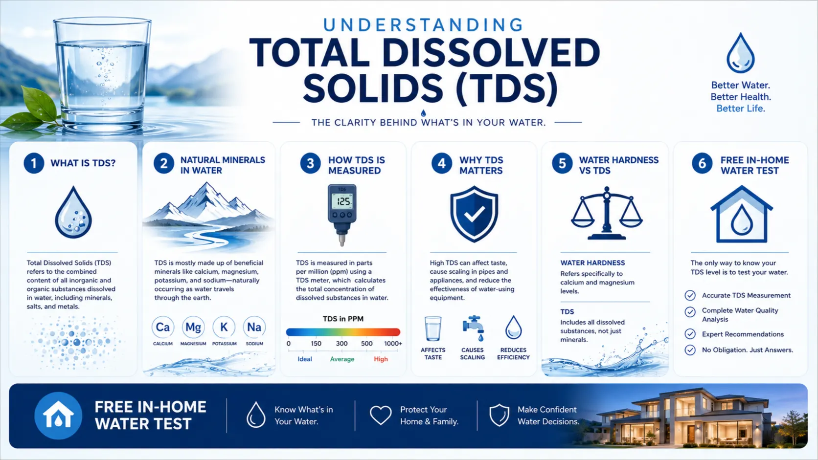 Total Dissolved Solids infographic explaining what TDS measures in household water