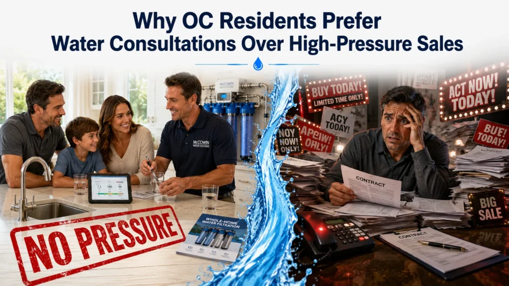 Water Consultations showing why homeowners choose professional advice instead of high-pressure water filtration sales.