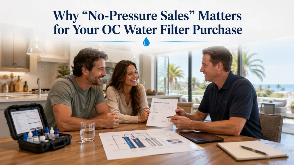 Water filter consultation during a free in-home water test with a homeowner in Orange County