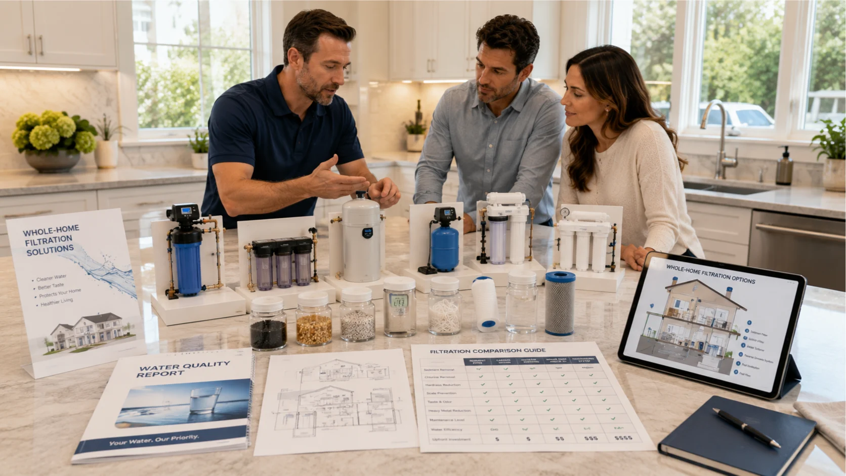 Water quality report helping homeowners compare whole-home filtration systems based on their water quality