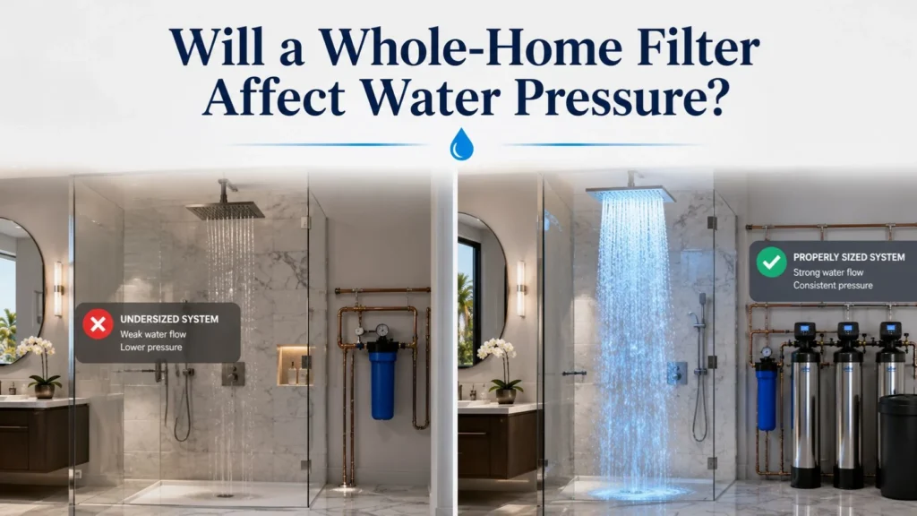 Whole-home filters maintaining strong water pressure throughout an Irvine home