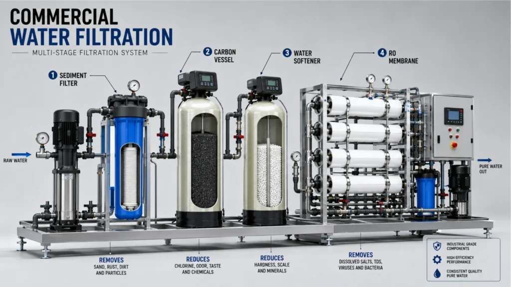 Component callout diagram detailing the Best Commercial Water Filtration for Irvine brewery applications.