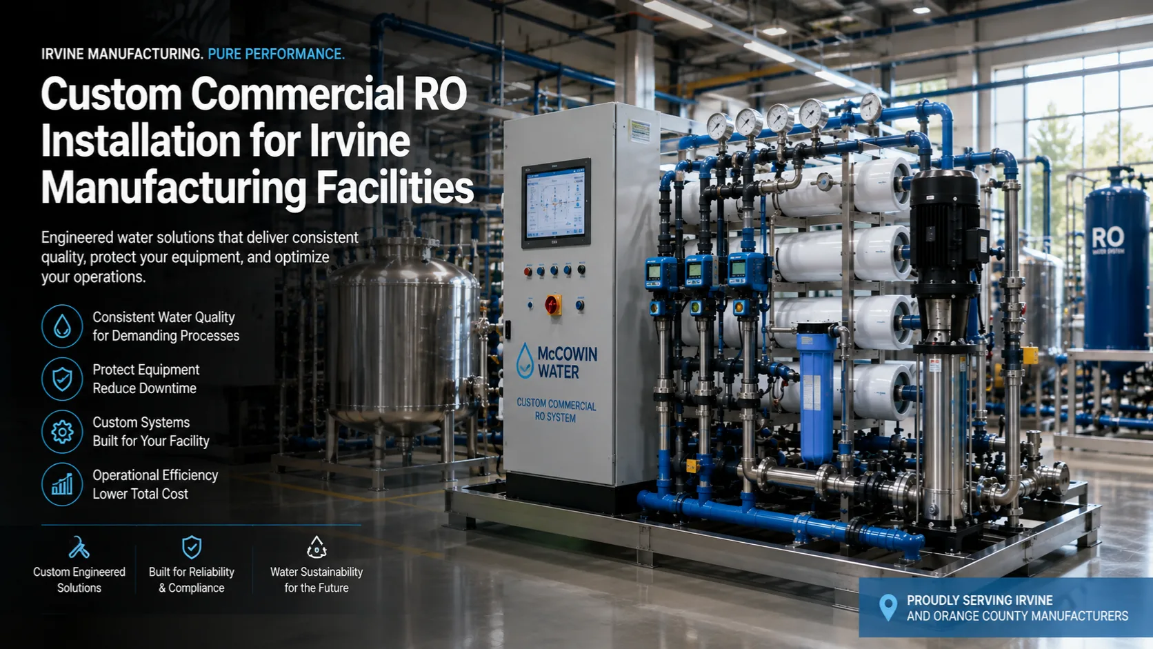 Customized Commercial RO system installed in a modern Irvine manufacturing facility.