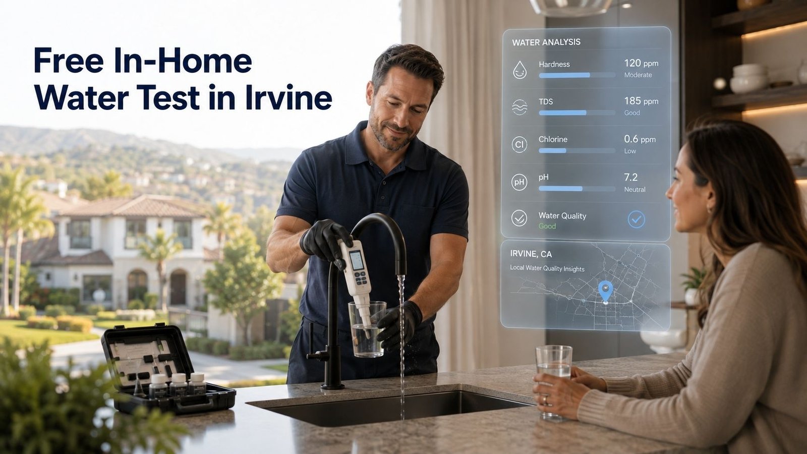 Free in-home water test in Irvine with modern water quality dashboard