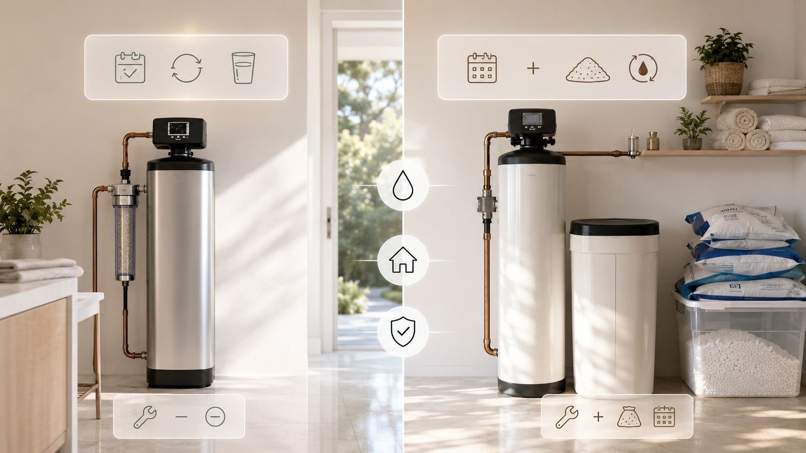 Maintenance comparison between salt-free conditioner and traditional water softener