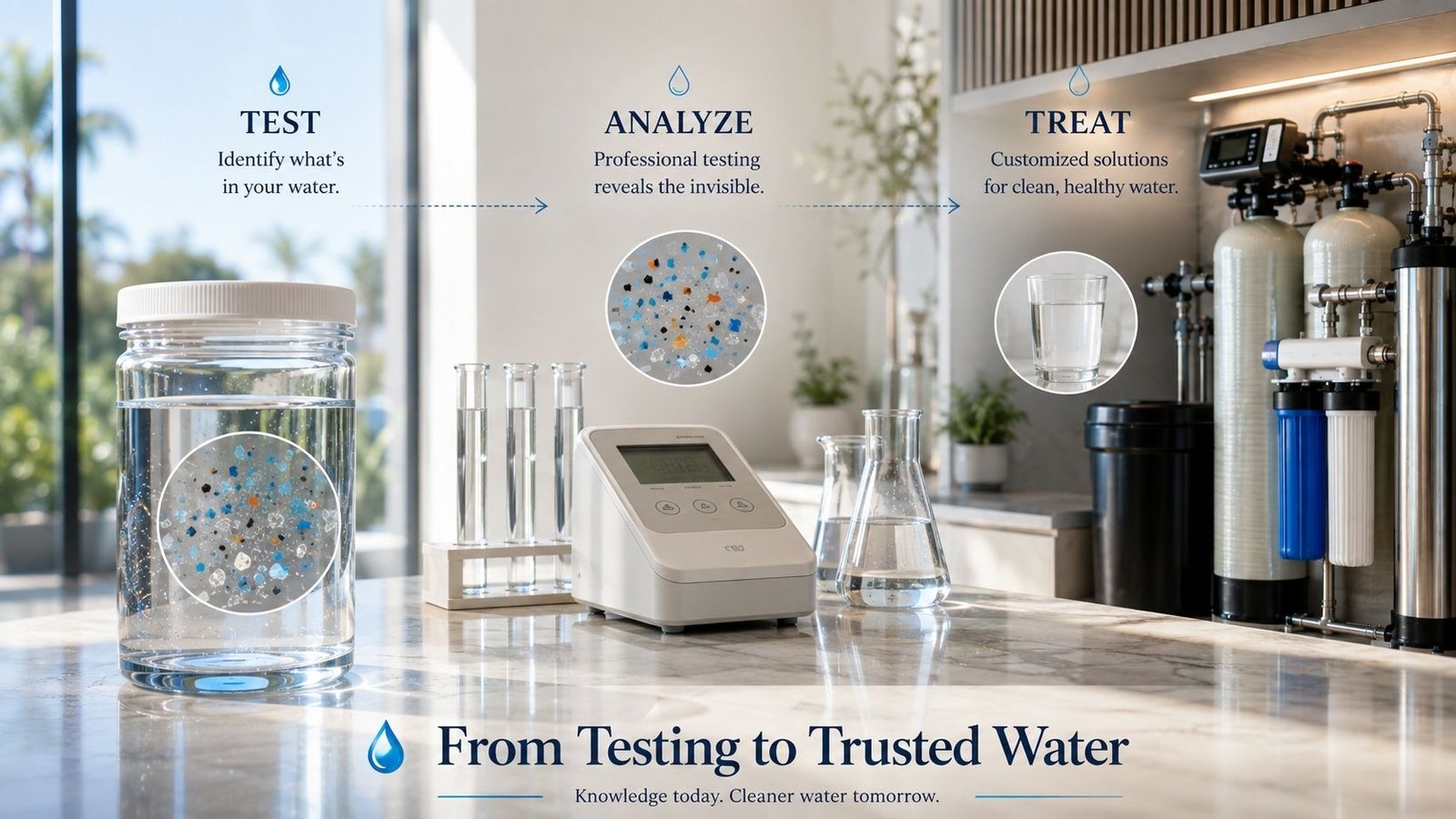Microplastics water testing and residential filtration decision process
