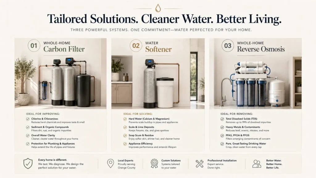 System selection matrix offered by a No-Pressure Water Filter Sales advisor in Orange County.